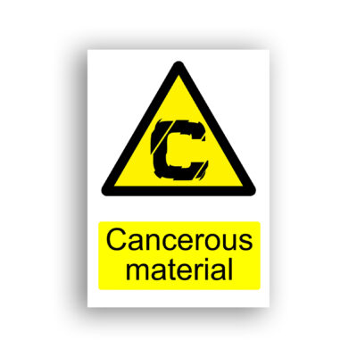 Cancerous Material warning sign safety sign with black letter C on a yellow triangle, representing a carcinogenic hazard warning.