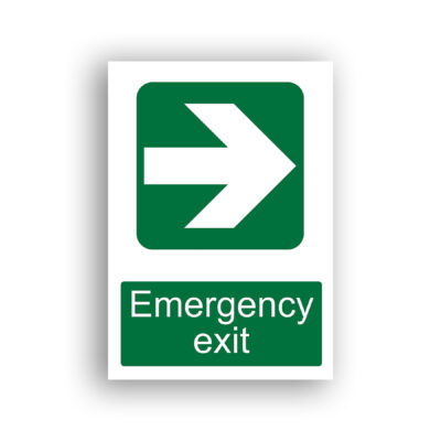 Emergency Exit Right Arrow safe condition sign safety sign with a white right-pointing arrow centred on a green rounded square.