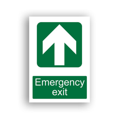 Emergency Exit Up Arrow safe condition sign safety sign with a white upward-pointing arrow centred on a green rounded square background.