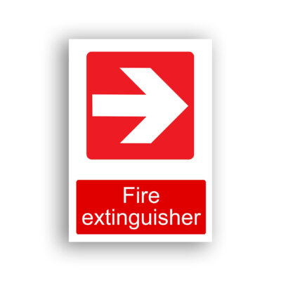 Fire Extinguisher Right Arrow fire equipment sign safety sign with a white right-pointing arrow centred on a red square background.
