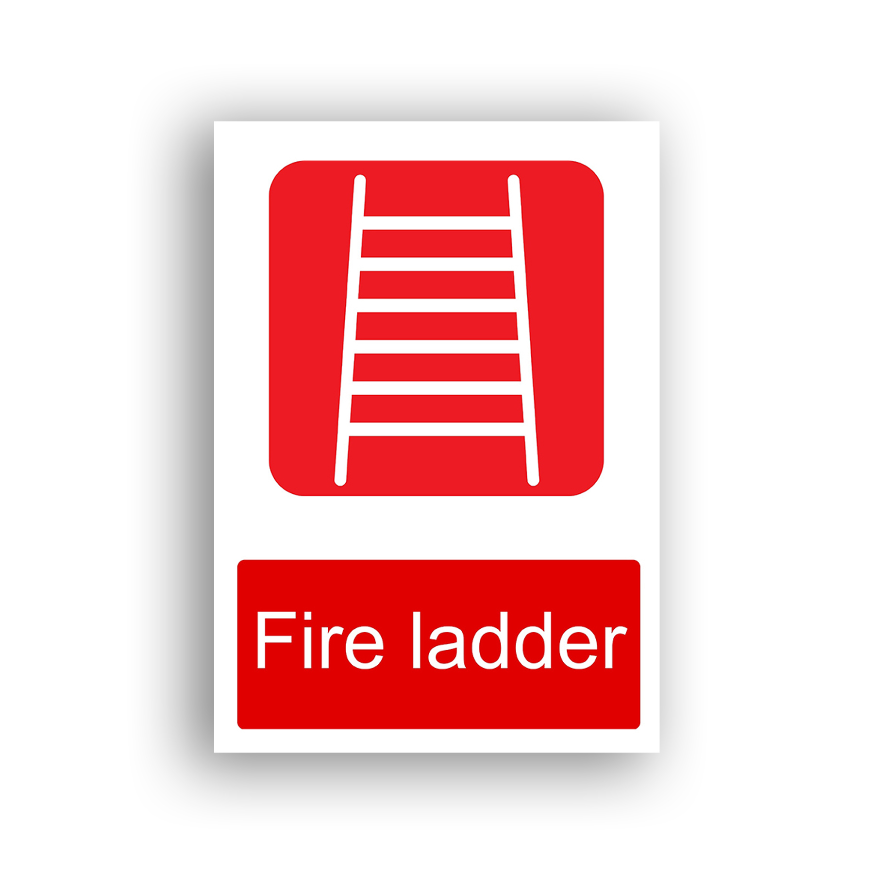 Fire Ladder fire equipment sign safety sign with a white pictogram of a vertical ladder with splayed stiles and evenly spaced rungs, set within a red rounded rectangle.
