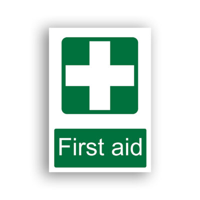 First Aid safe condition sign safety sign with a white cross centred on a green rounded square, the internationally recognised symbol for first aid.