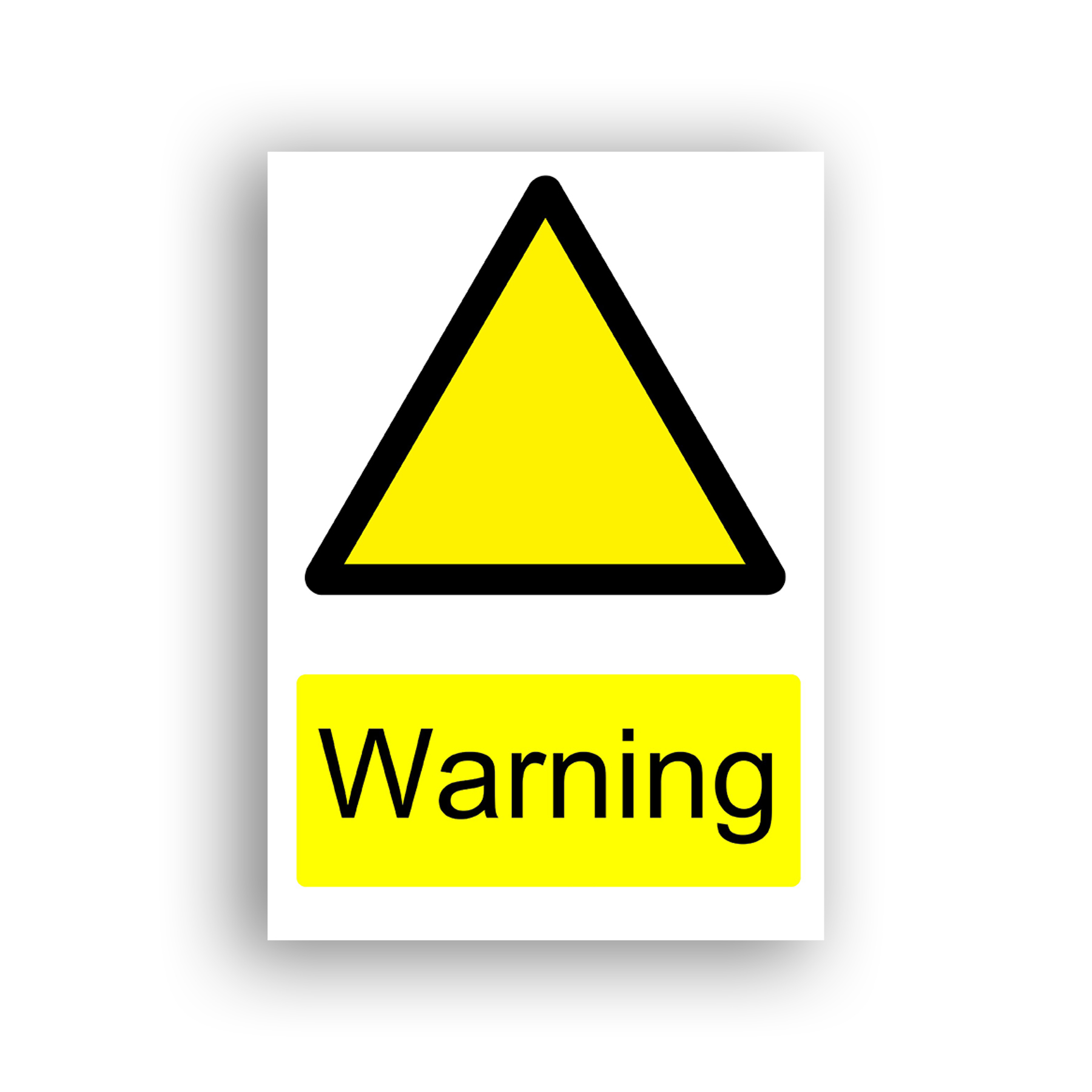 Warning warning sign safety sign with a solid yellow equilateral triangle with a bold black border, pointing upward, containing no additional pictogram.
